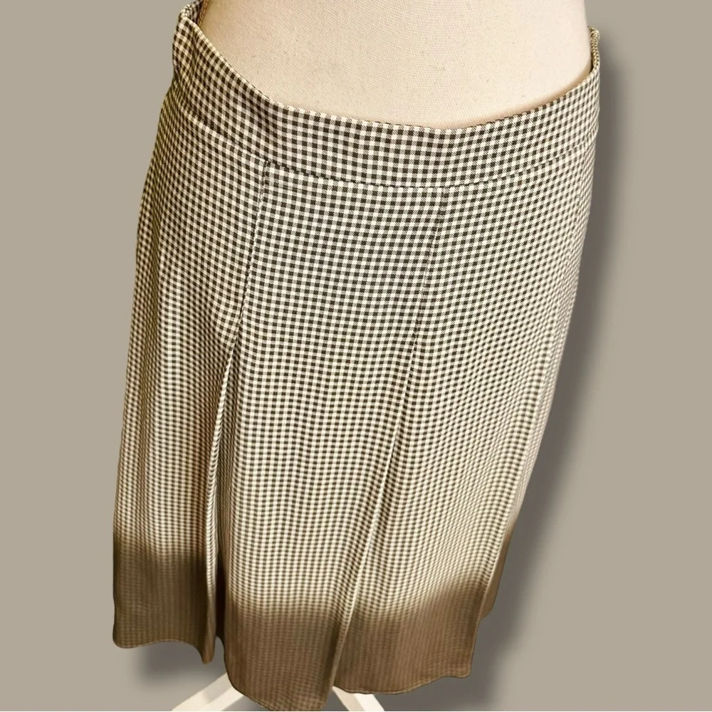 NWT Piazza Sempione Olive Green Checkered Plaid Dip-Dyed Pleated Skirt Size 44